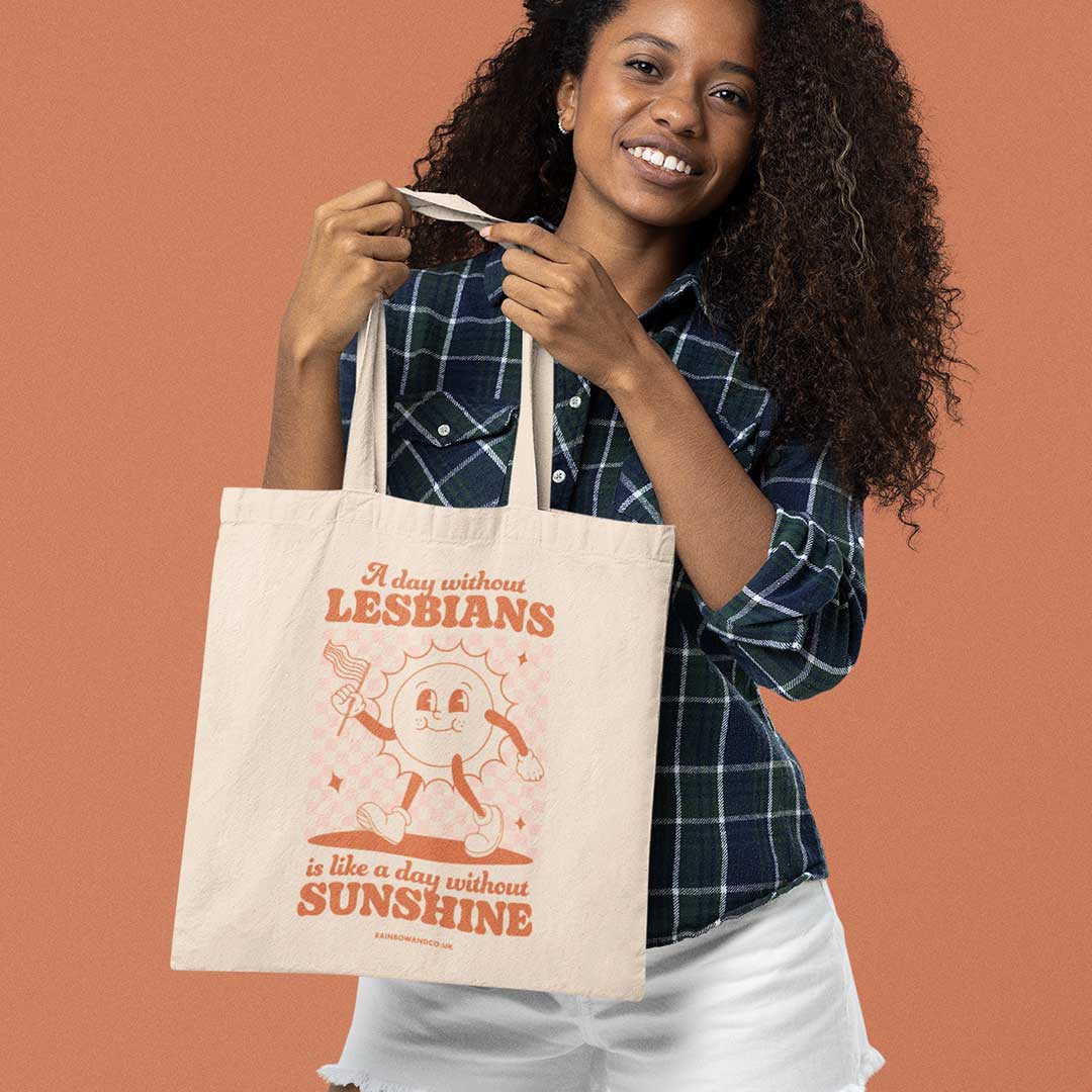 A Day Without Lesbians is Like a Day Without Sunshine Retro Tote Bag - Image 3