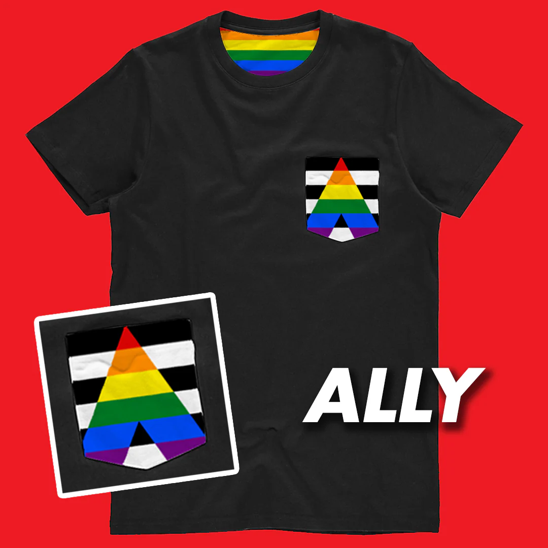 LGBTQ+ Ally Flag Pocket T Shirt - Image 2