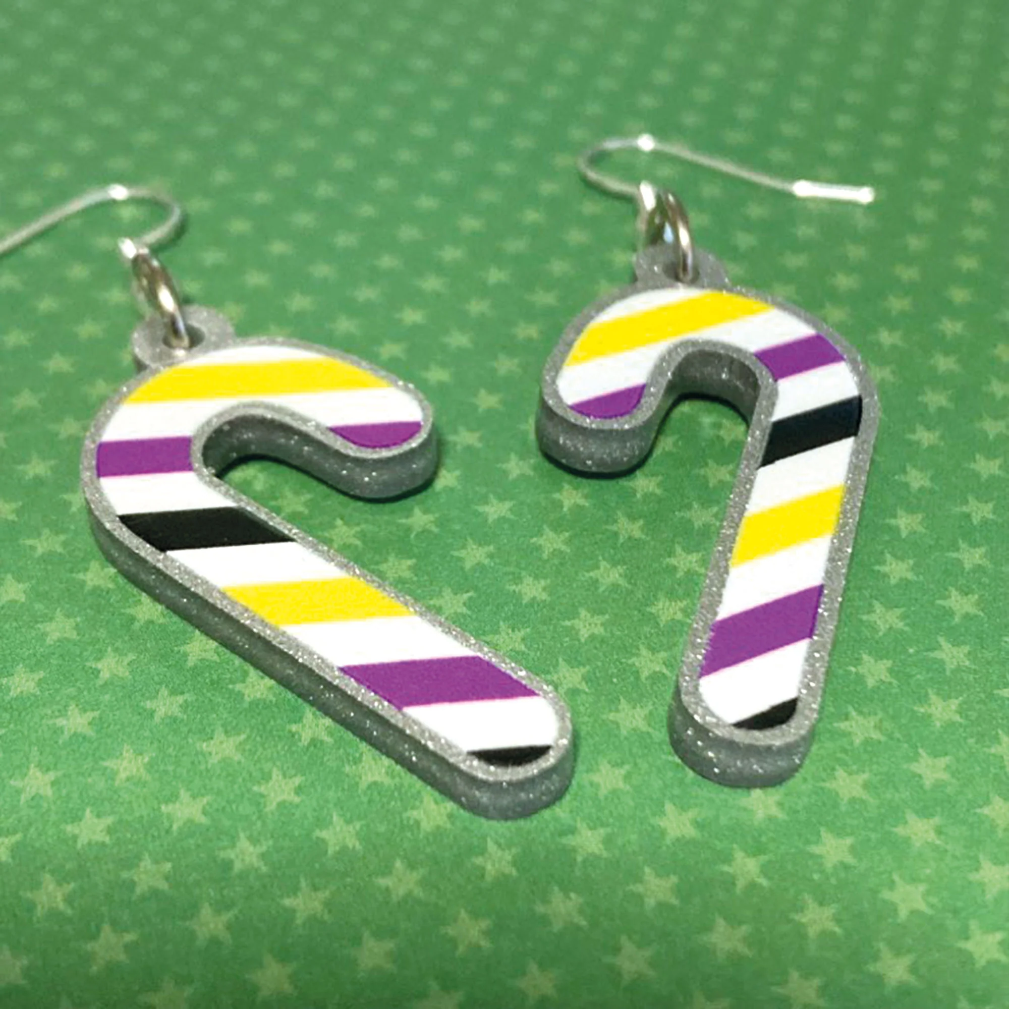 Non Binary Candy Cane Christmas Earrings - Image 2
