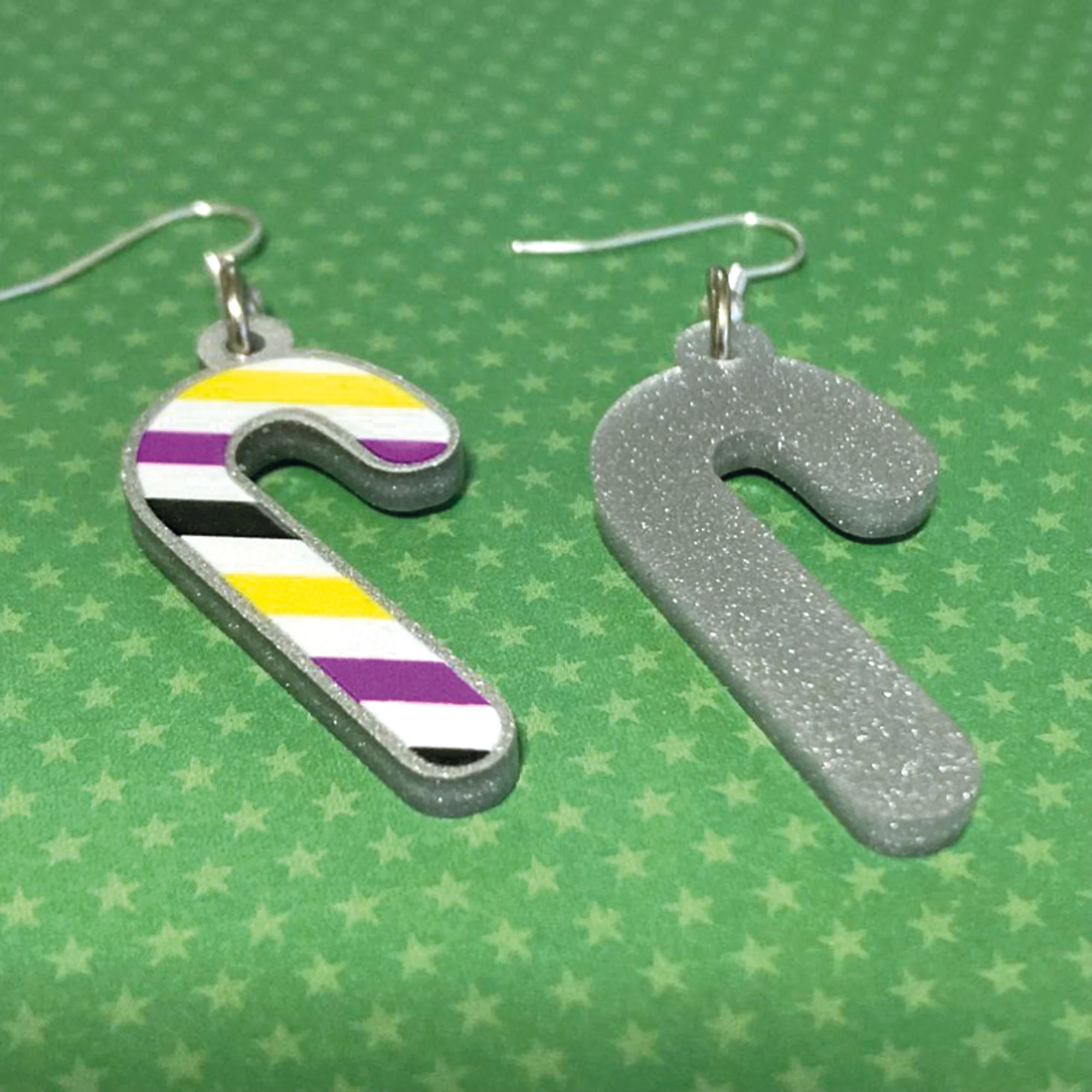 Non Binary Candy Cane Christmas Earrings - Image 3