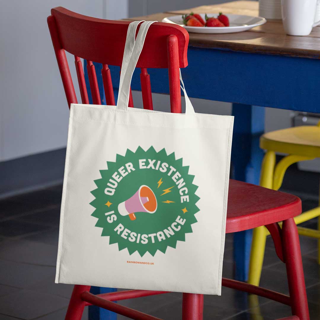 Queer Existence is Resistance Retro Tote Bag - Image 2