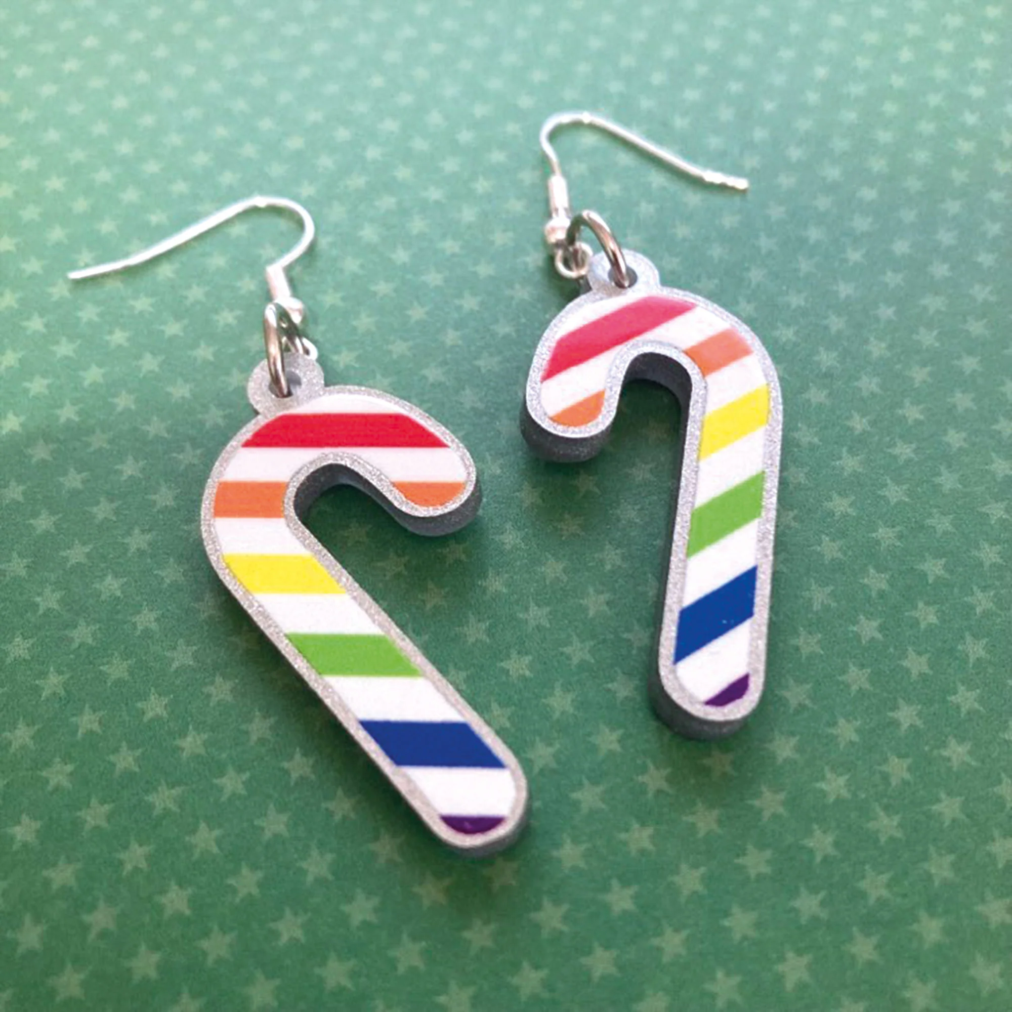 Rainbow Candy Cane Christmas Earrings - Image 2
