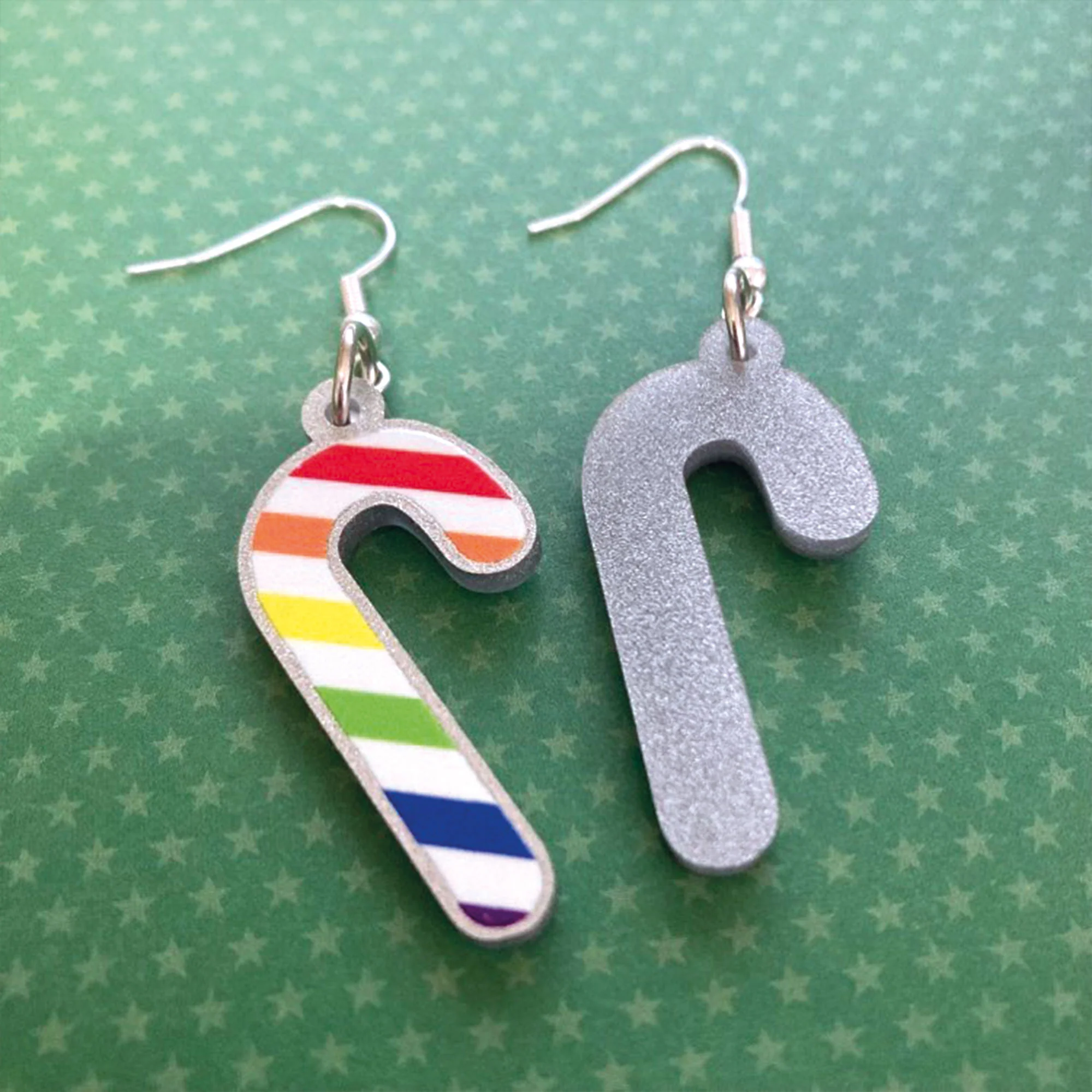 Rainbow Candy Cane Christmas Earrings - Image 3
