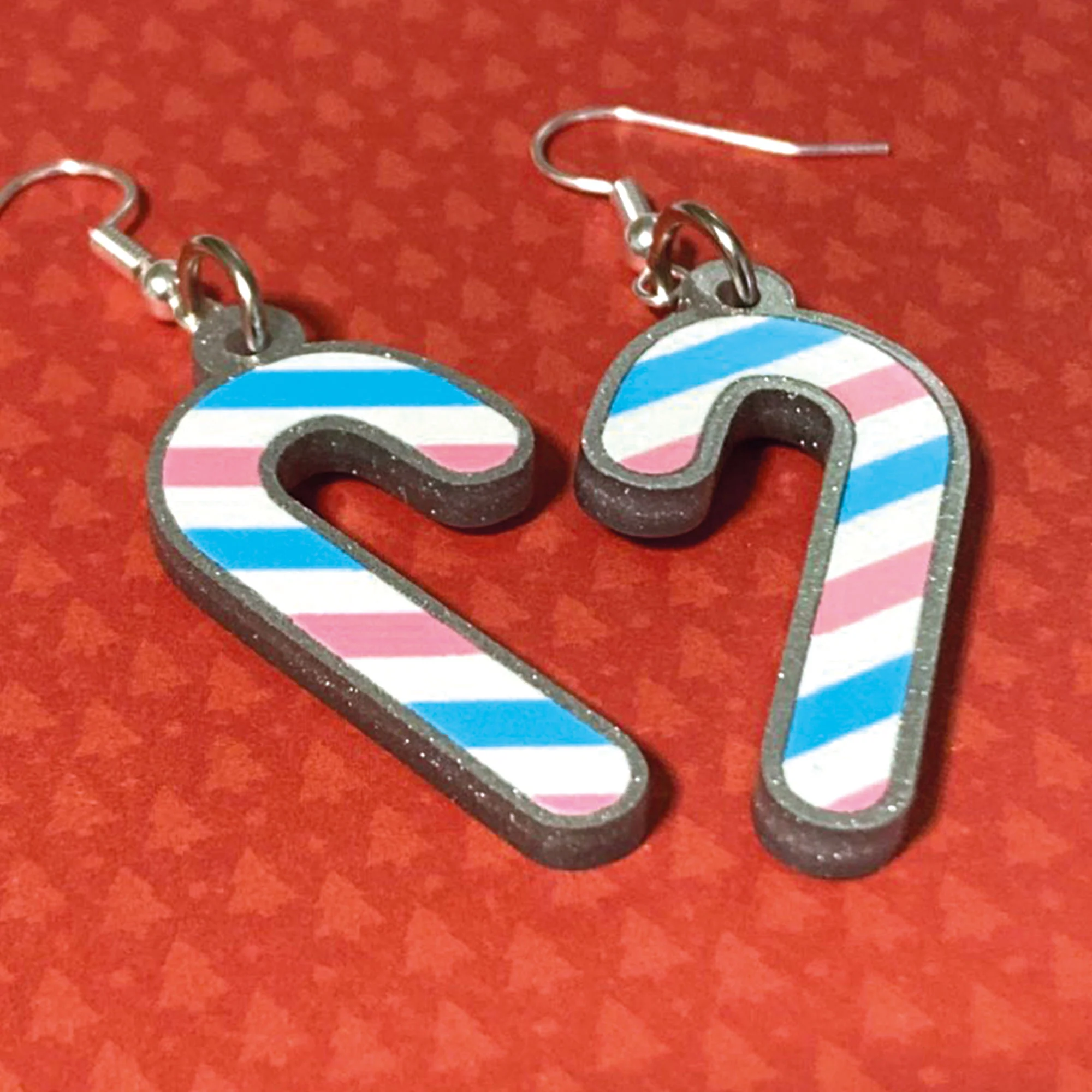 Transgender Candy Cane Christmas Earrings - Image 2